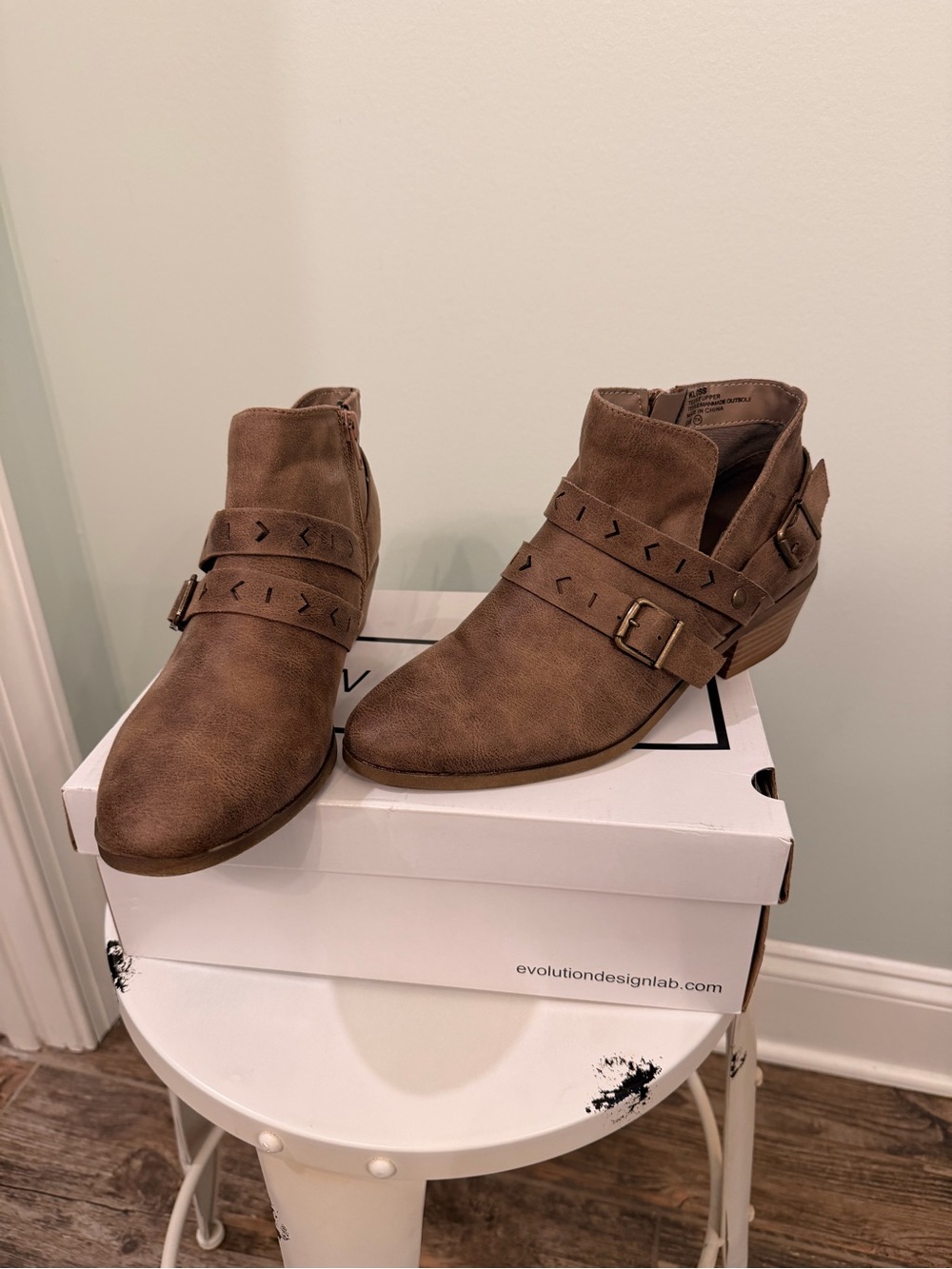 Women’s Taupe Buckle-Strap Ankle Booties